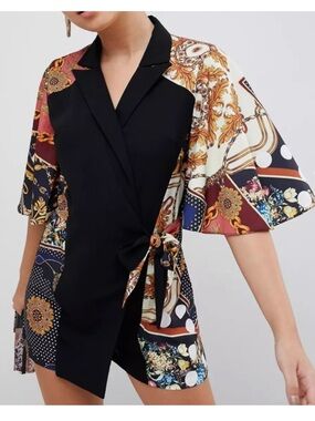 ASOS tie front scarf romper dress